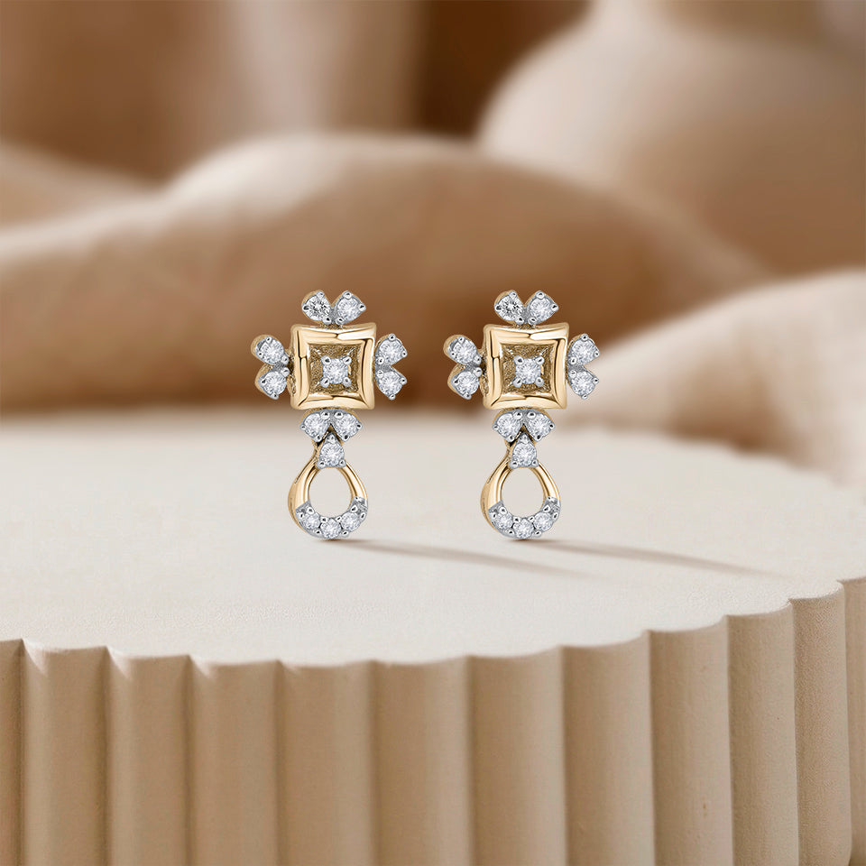Golden Lattice Diamond Earrings