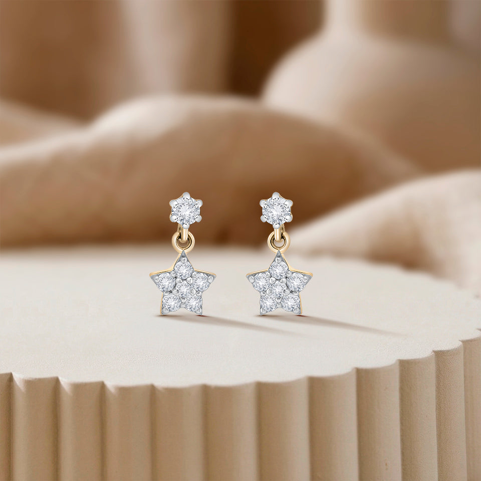 Dangling Twin Stars Diamond Earrings