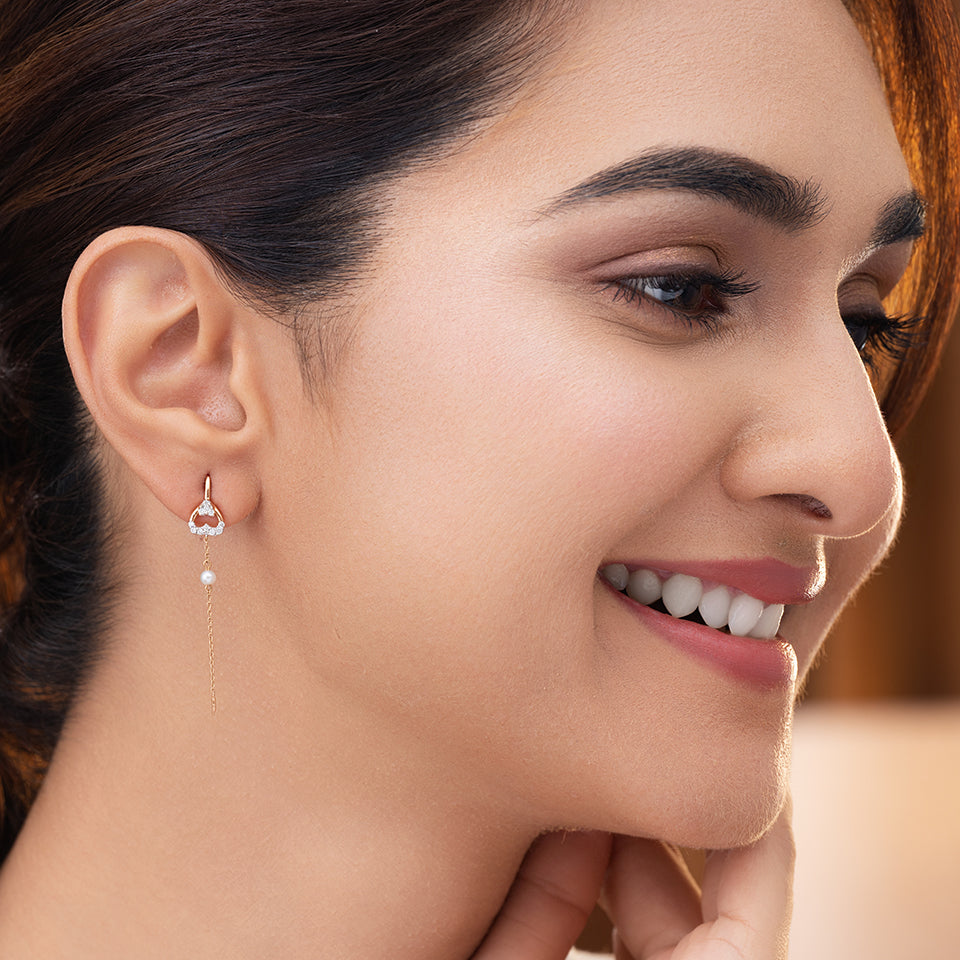 Dangling Heart Diamond Earrings