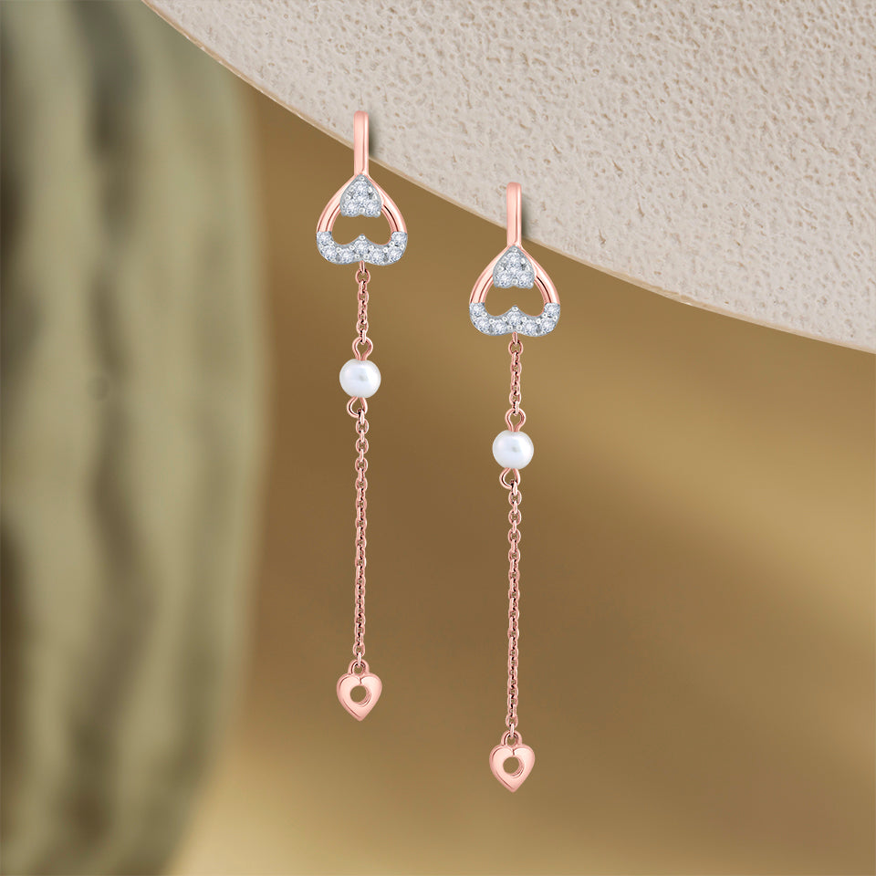 Dangling Heart Diamond Earrings