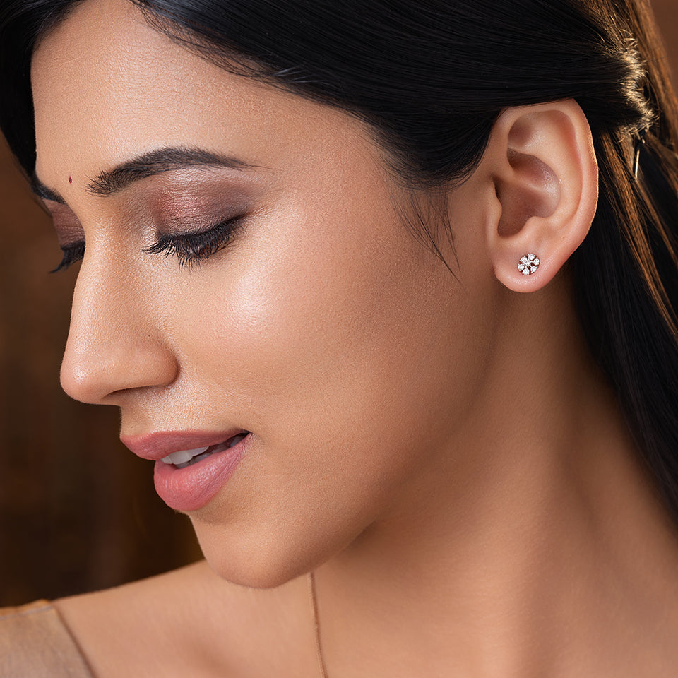 Classic Flower Shaped Diamond Earrings