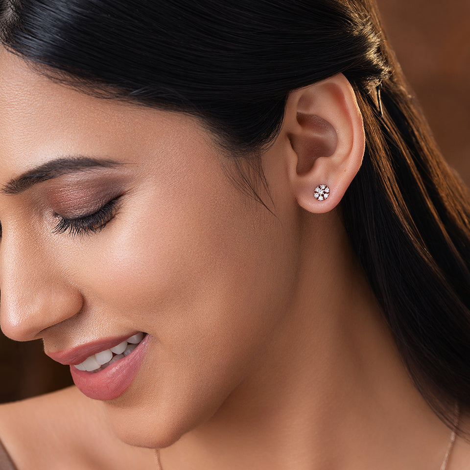 Classic Flower Shaped Diamond Earrings