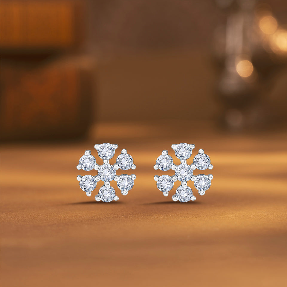 Classic Flower Shaped Diamond Earrings