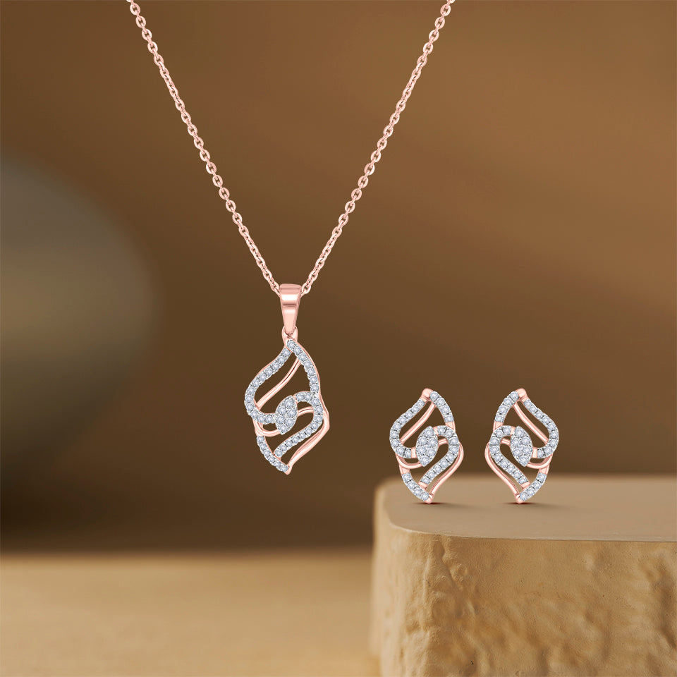 Shining Leaf Diamond Necklace Set