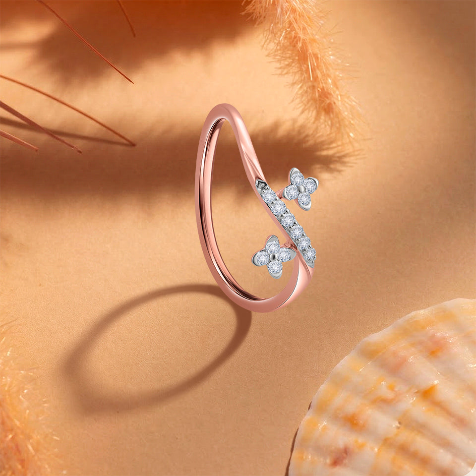 Twin Blossom Diamond Finger Ring