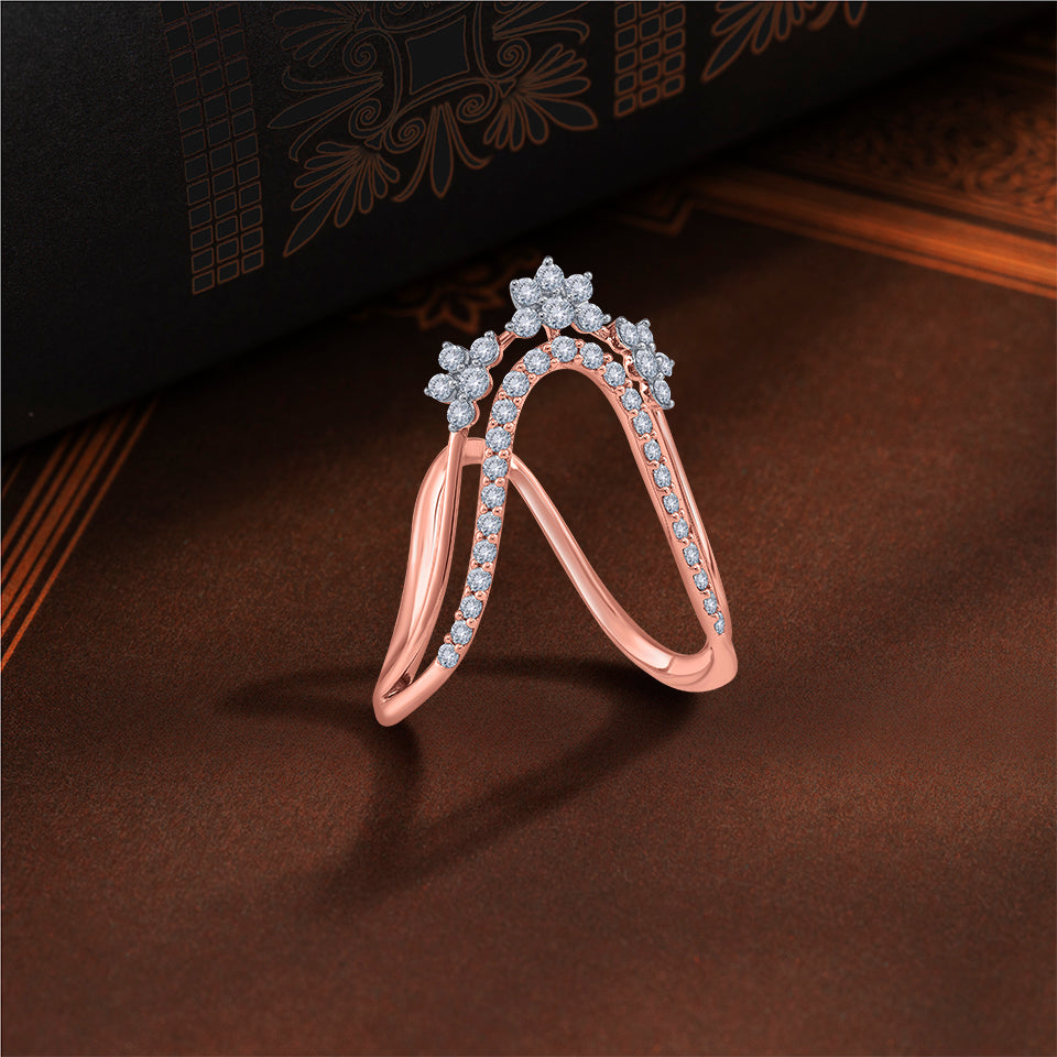Floral Tiara Vanki Shaped Diamond Finger Ring