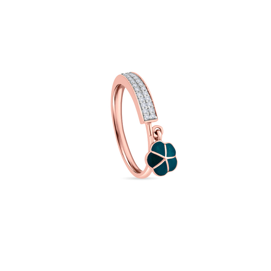 Teal Floral Diamond Finger Ring
