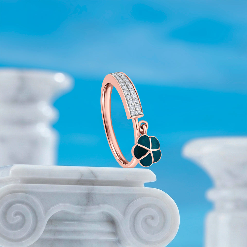 Teal Floral Diamond Finger Ring