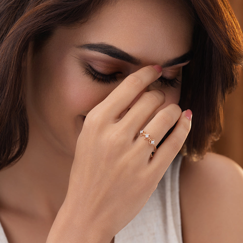 Floral Trinity Diamond Finger Ring