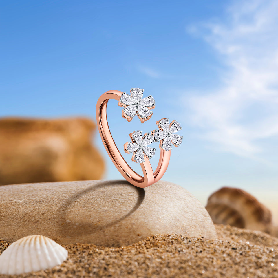 Triple Daisies Diamond Finger Ring
