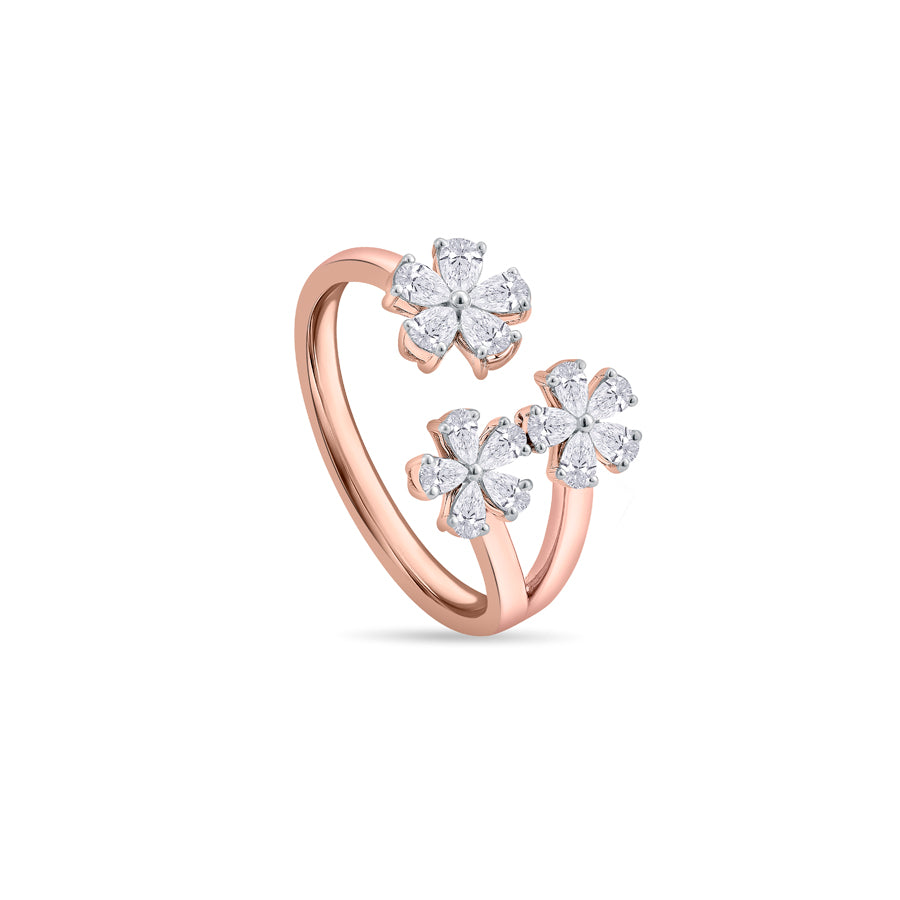 Triple Daisies Diamond Finger Ring