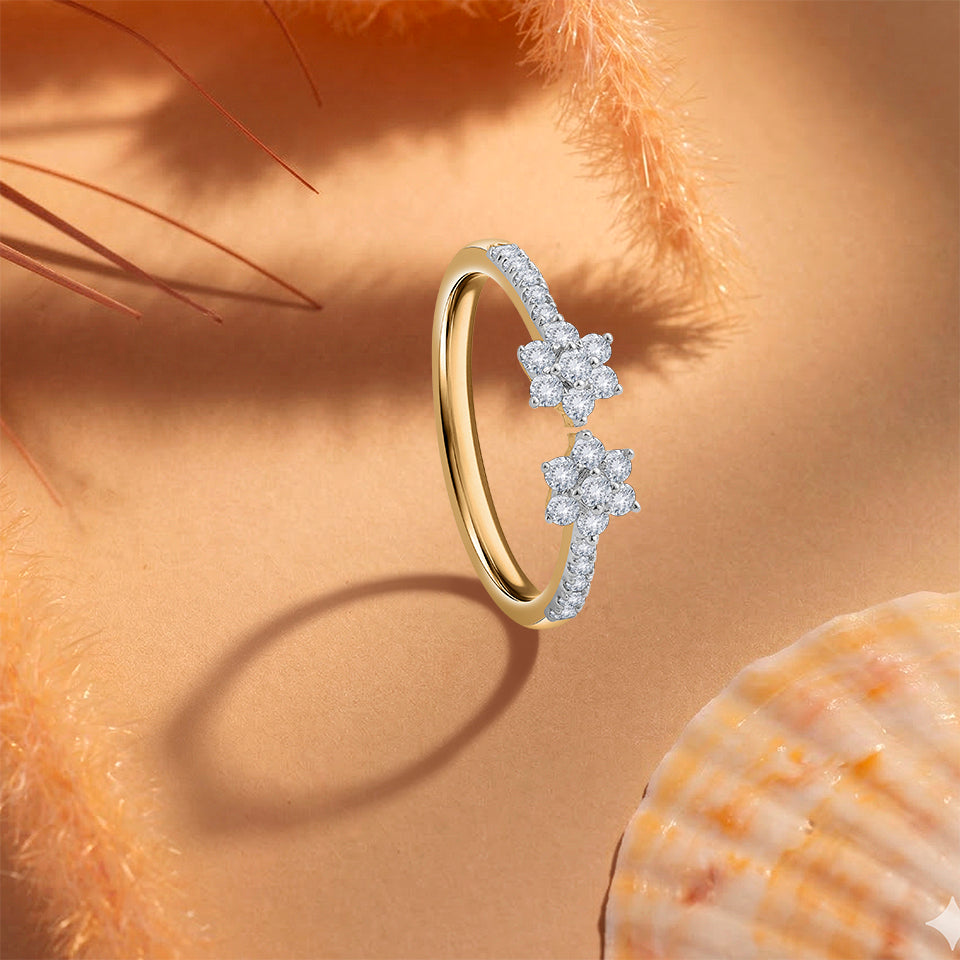 Dual Daisies Diamond Finger Ring