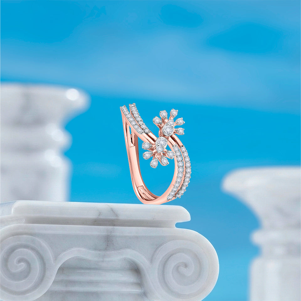 Dual Petal Diamond Finger Ring