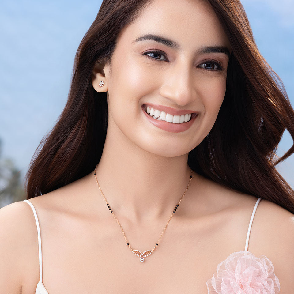 Shining Floral Curve Diamond Mangalsutra