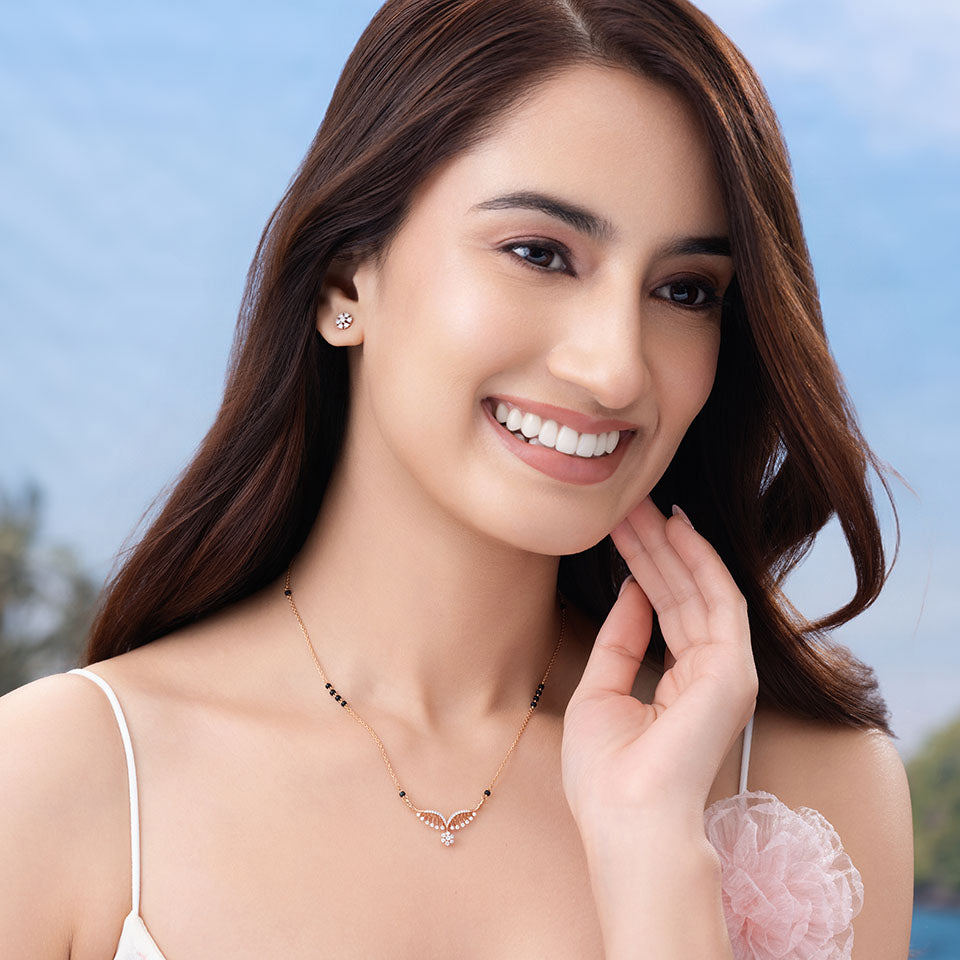 Shining Floral Curve Diamond Mangalsutra