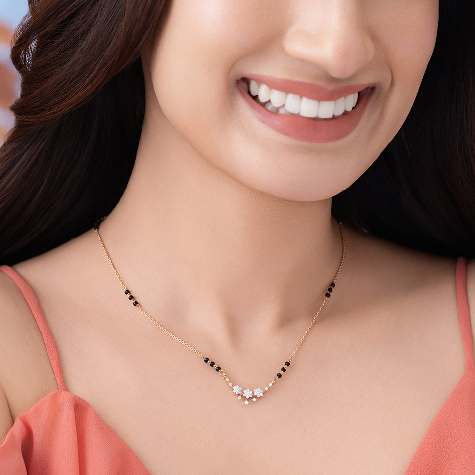 Triple Floral Motif Diamond Mangalsutra