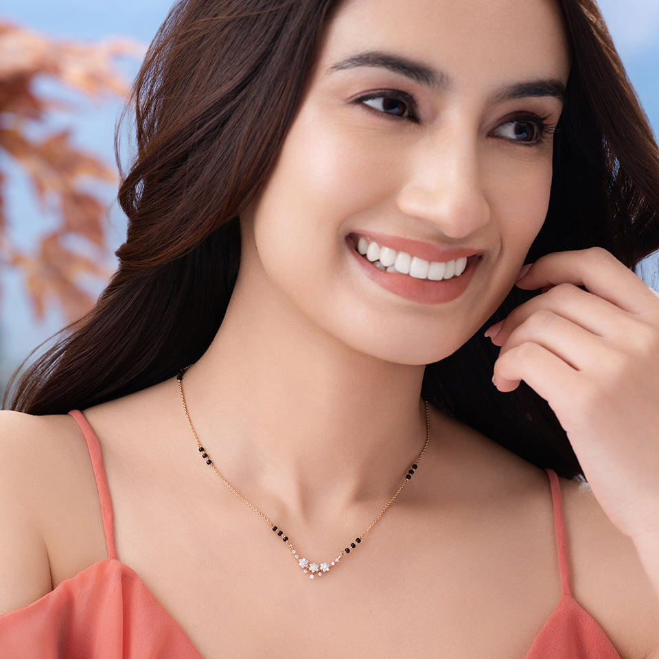 Triple Floral Motif Diamond Mangalsutra