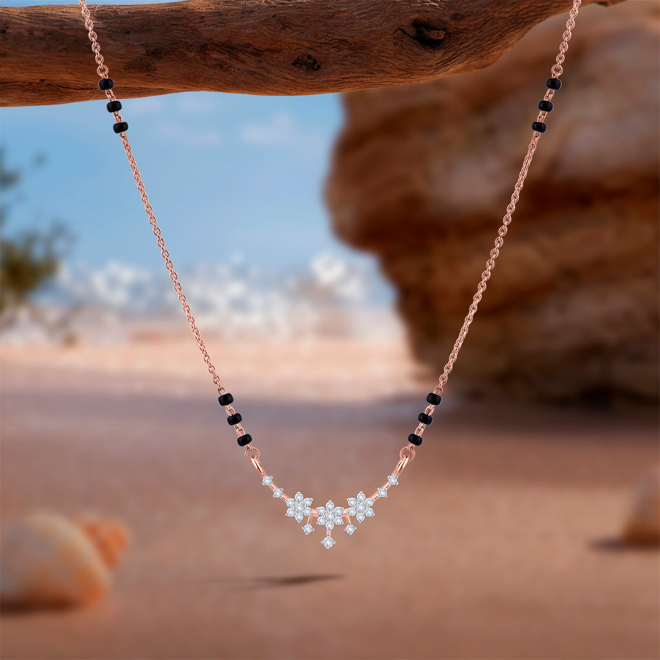 Triple Floral Motif Diamond Mangalsutra