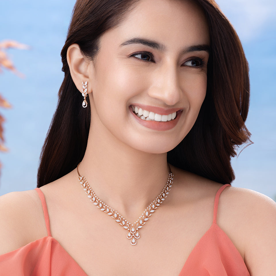Floral Foliage Diamond Necklace Set
