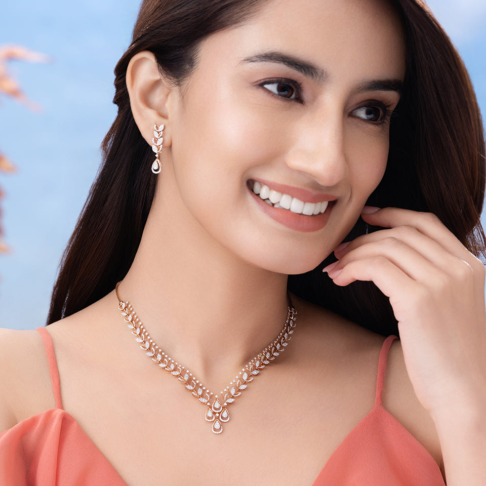 Floral Foliage Diamond Necklace Set