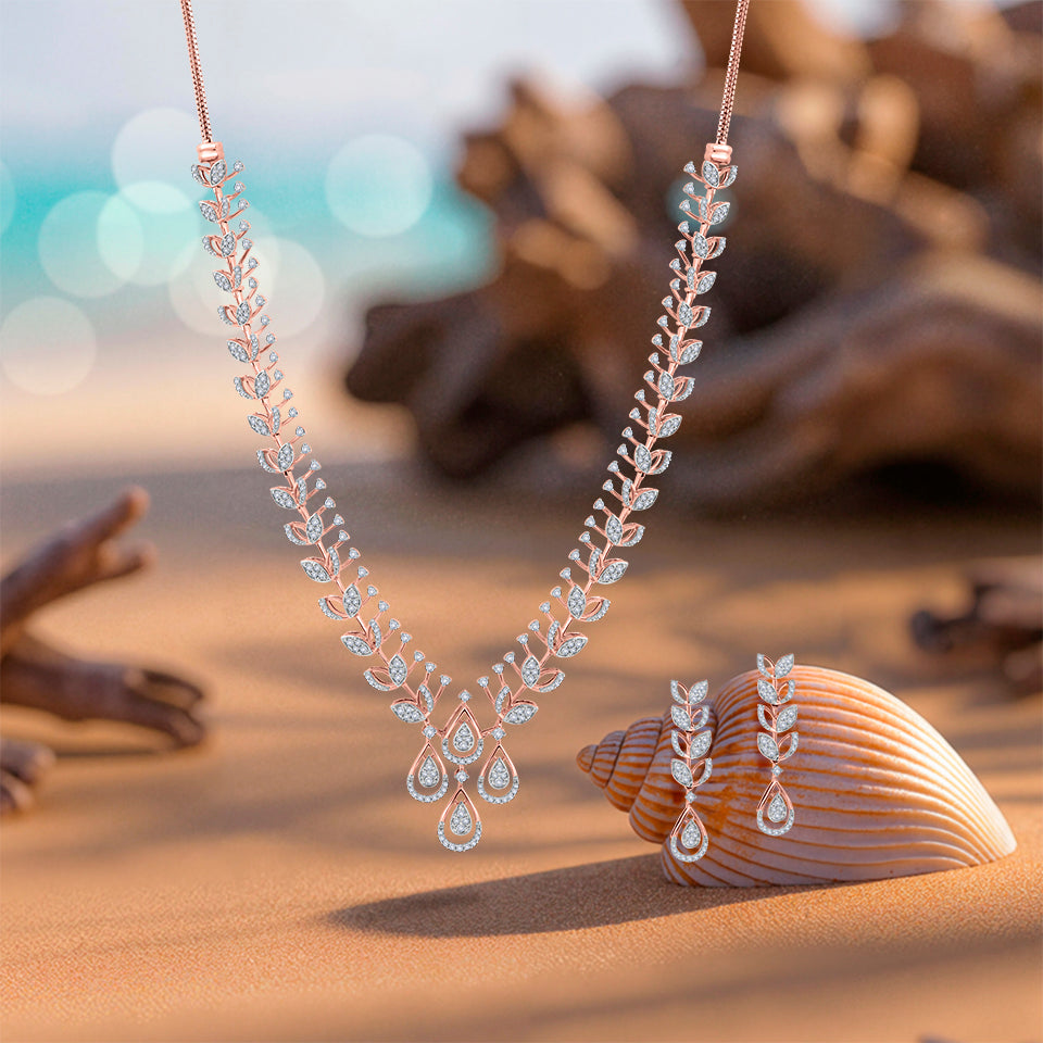 Floral Foliage Diamond Necklace Set