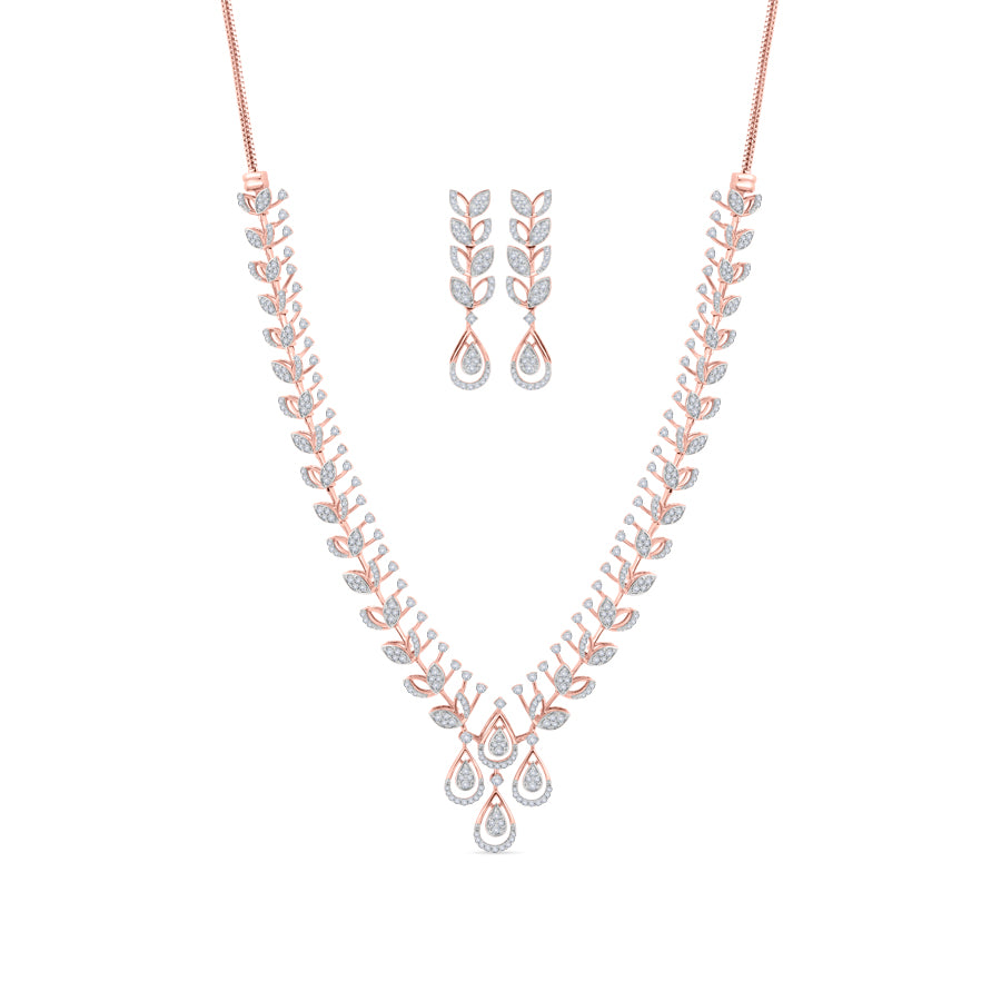 Floral Foliage Diamond Necklace Set