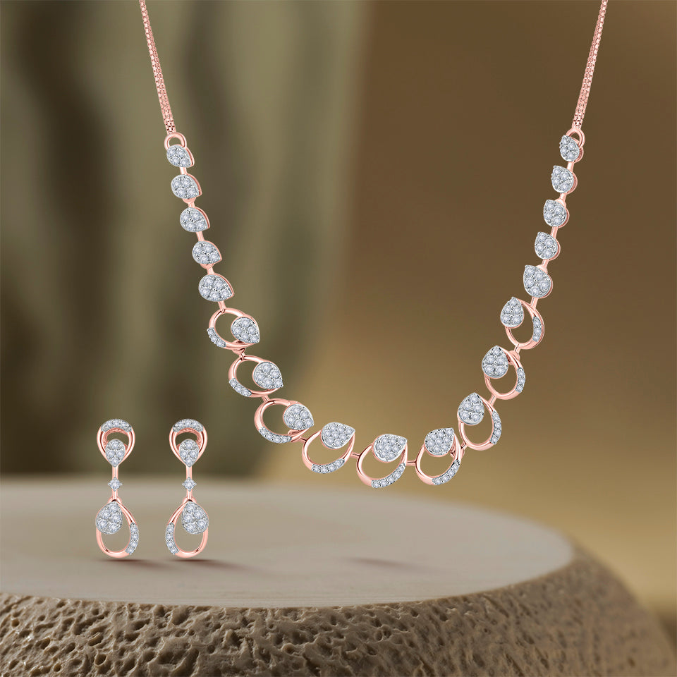 Ornate Ovals Diamond Necklace Set
