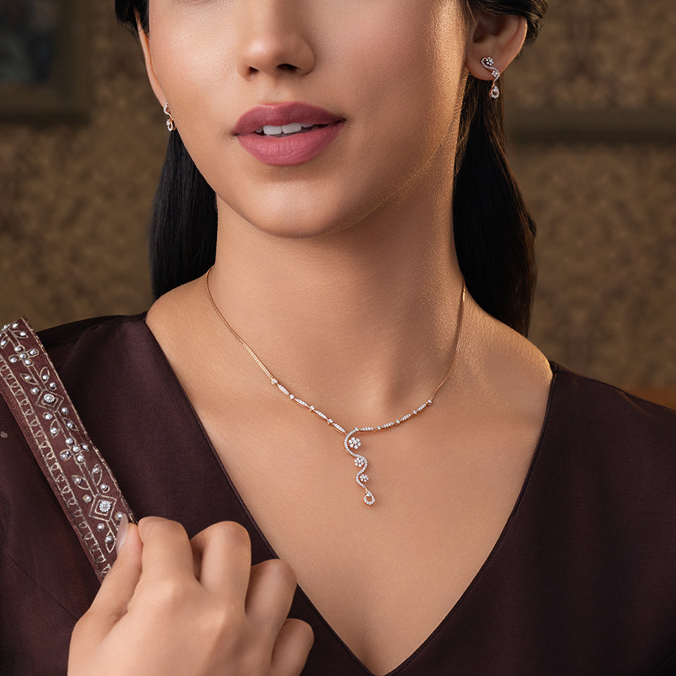 Floral Swirl Diamond Necklace Set
