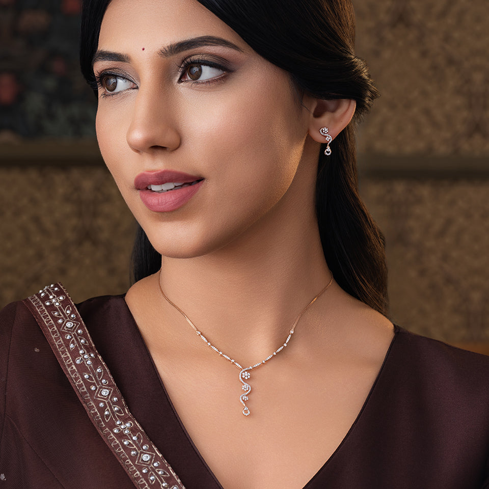 Floral Swirl Diamond Necklace Set