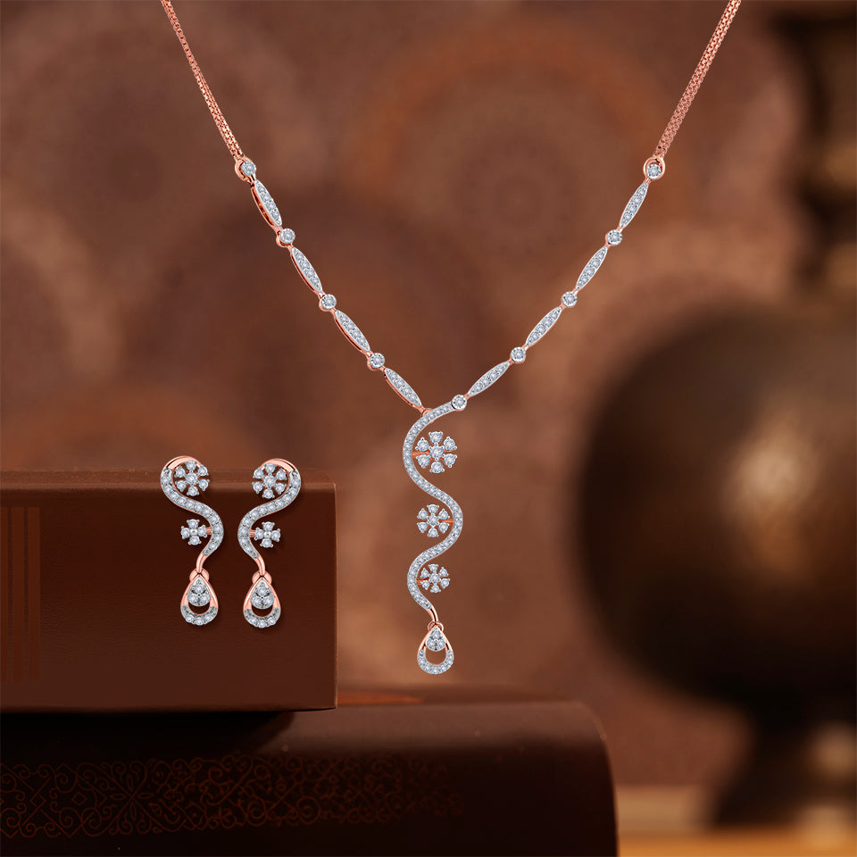Floral Swirl Diamond Necklace Set