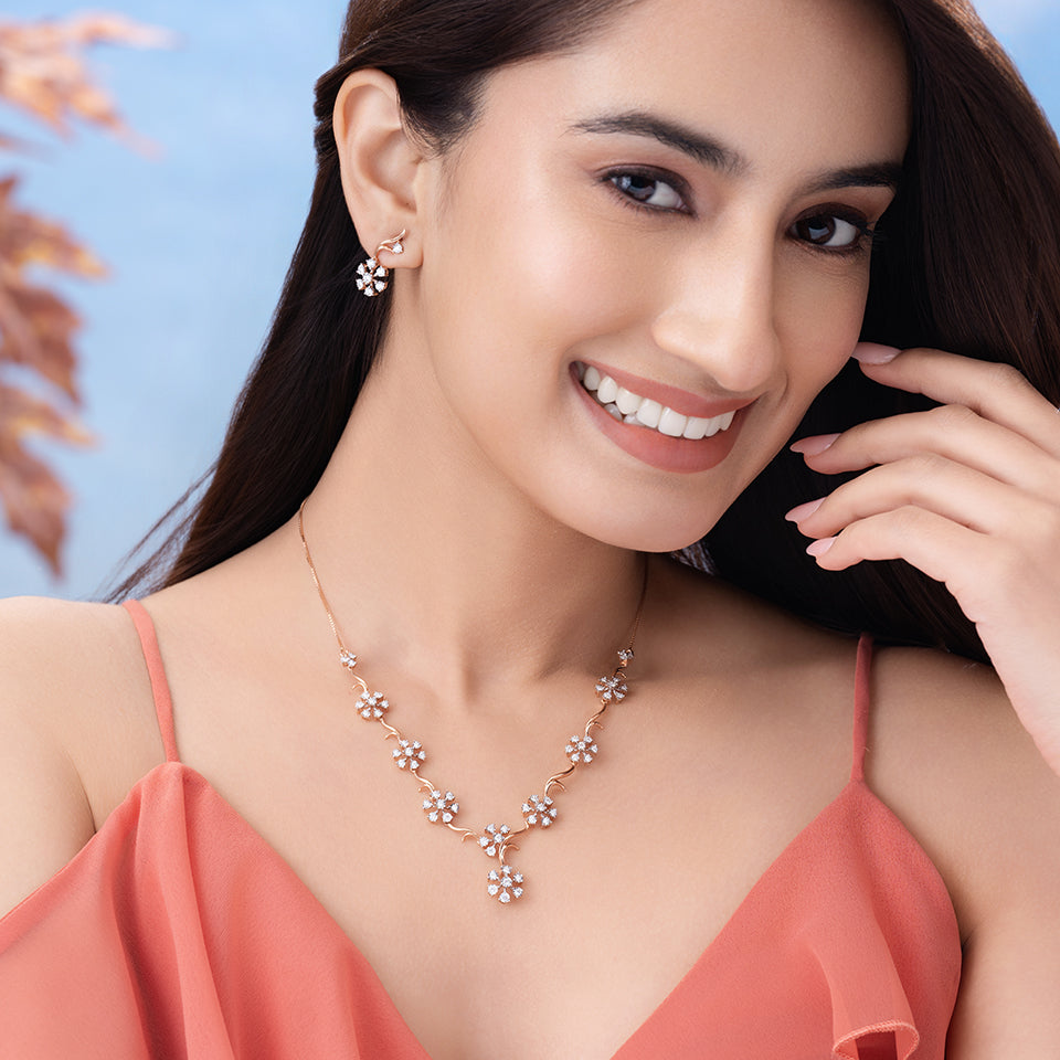 Shining Floral Vine Diamond Necklace Set