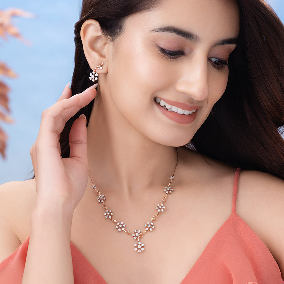 Shining Floral Vine Diamond Necklace Set