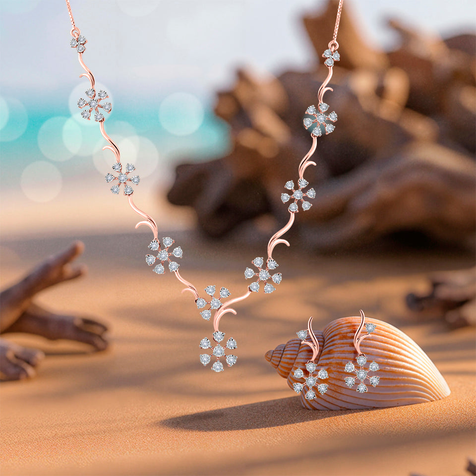 Shining Floral Vine Diamond Necklace Set