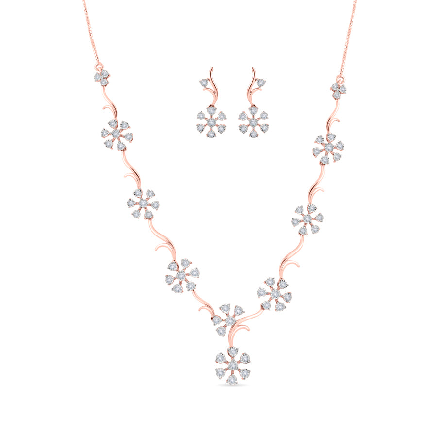 Shining Floral Vine Diamond Necklace Set