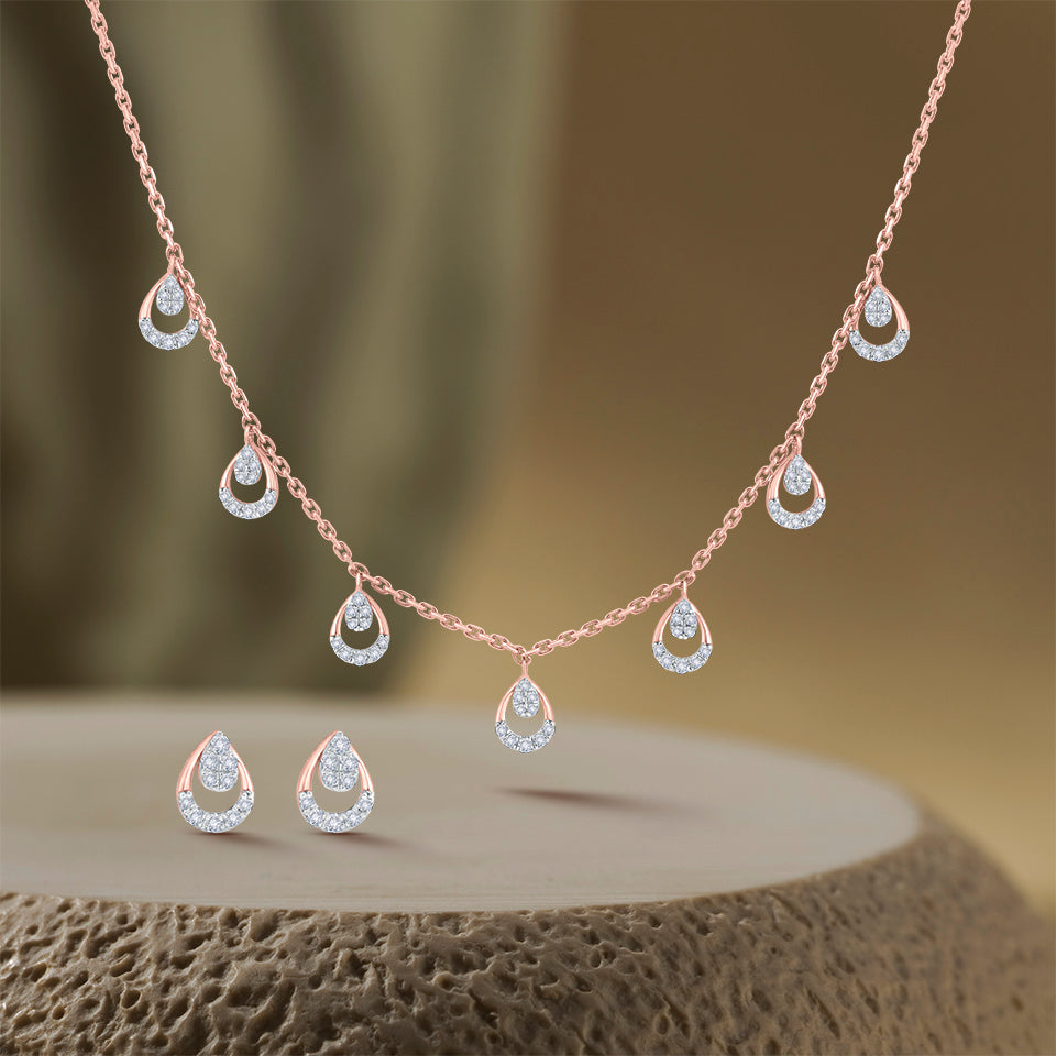 Shimmering Raindrops Diamond Necklace Set