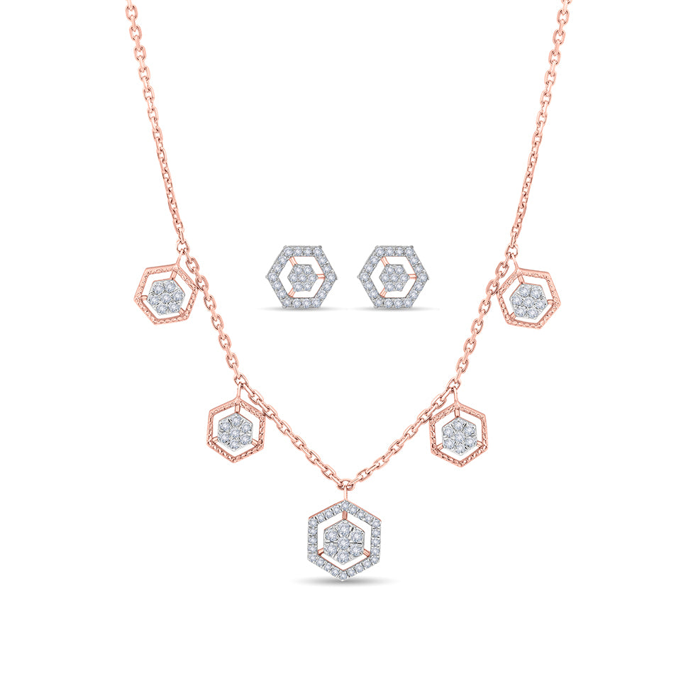 Hexagon Motifs Diamond Necklace Set