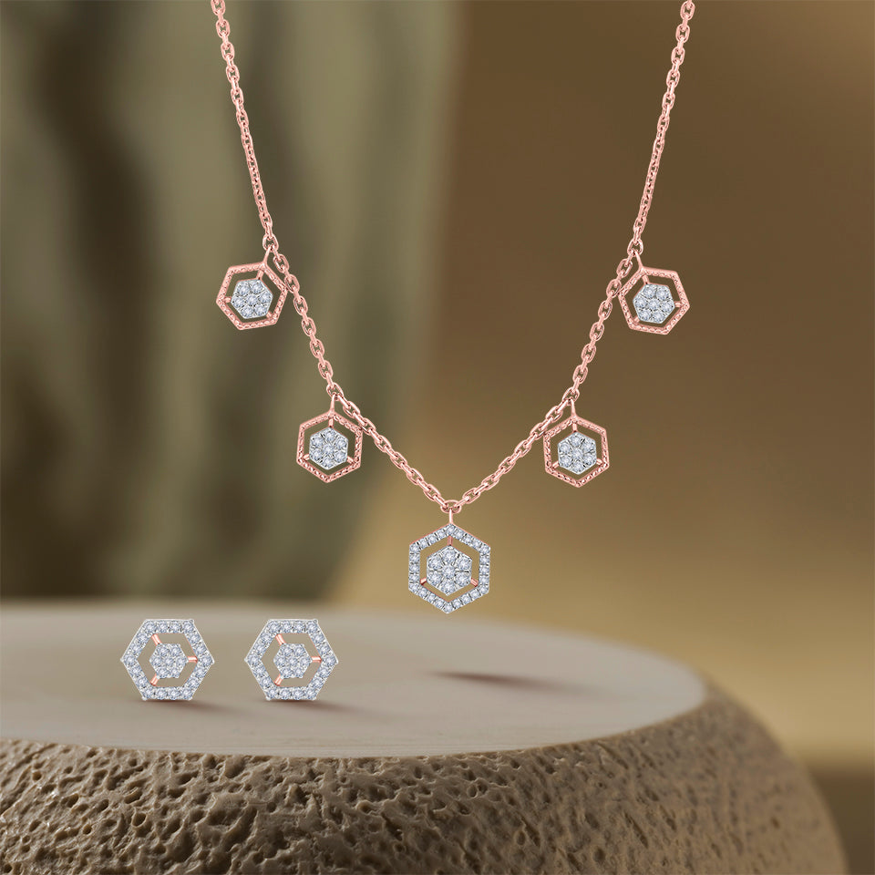 Hexagon Motifs Diamond Necklace Set