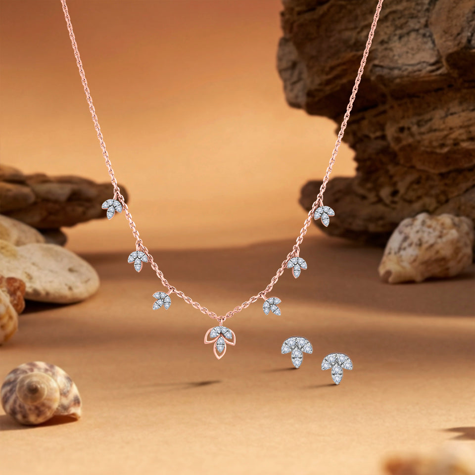 Rhythmic Leaflet Diamond Necklace Set