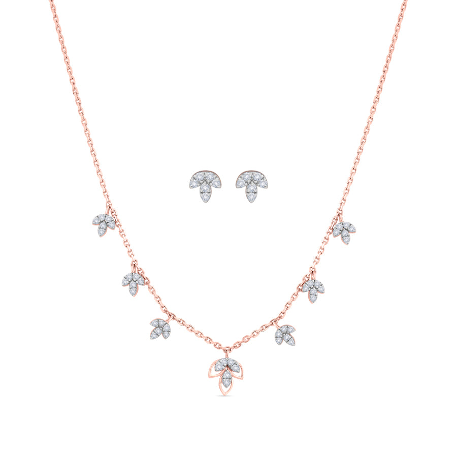Rhythmic Leaflet Diamond Necklace Set