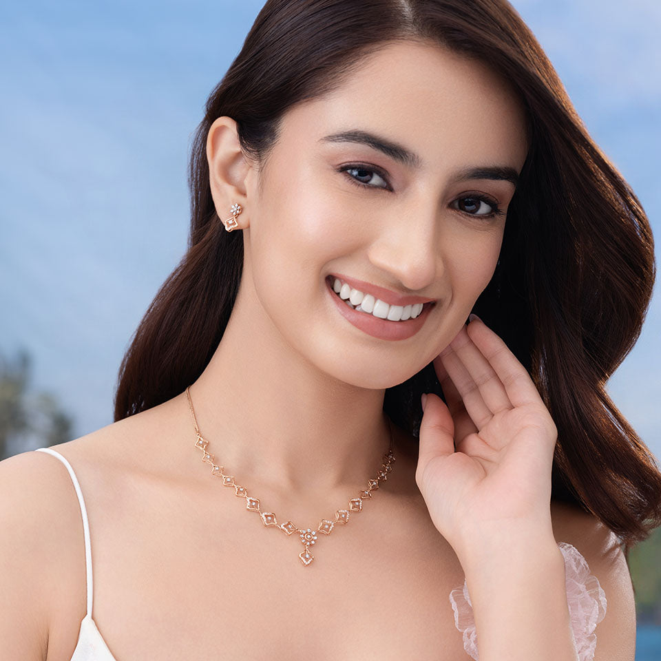Sparkle Lattice Dianmond Necklace Set