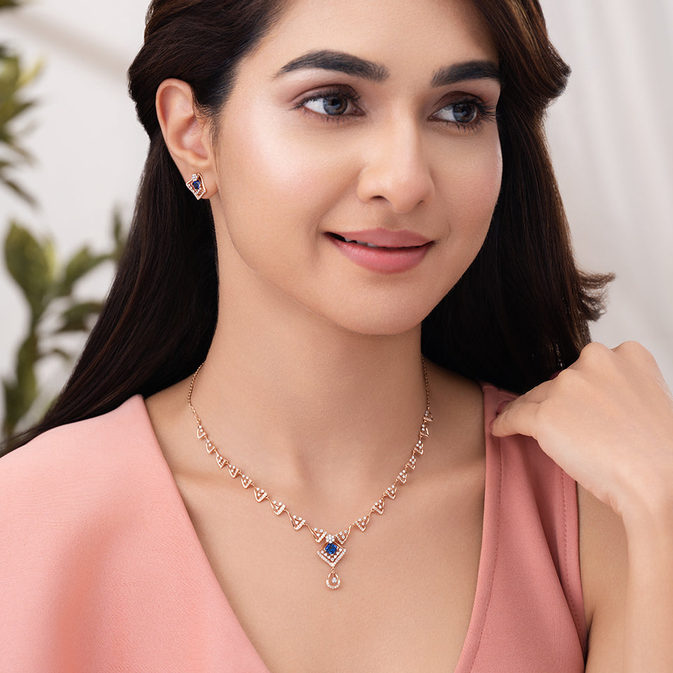 Blue Sapphire Diamond Necklace Set