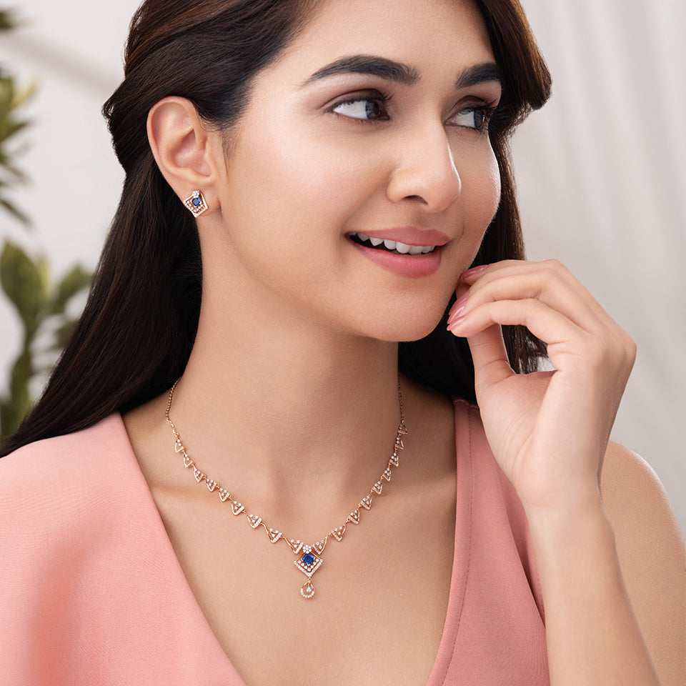 Blue Sapphire Diamond Necklace Set