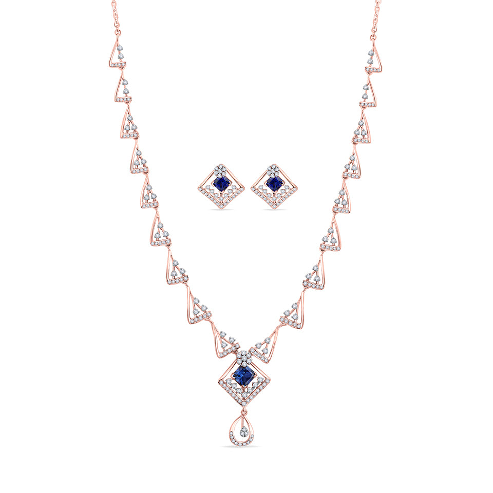 Blue Sapphire Diamond Necklace Set