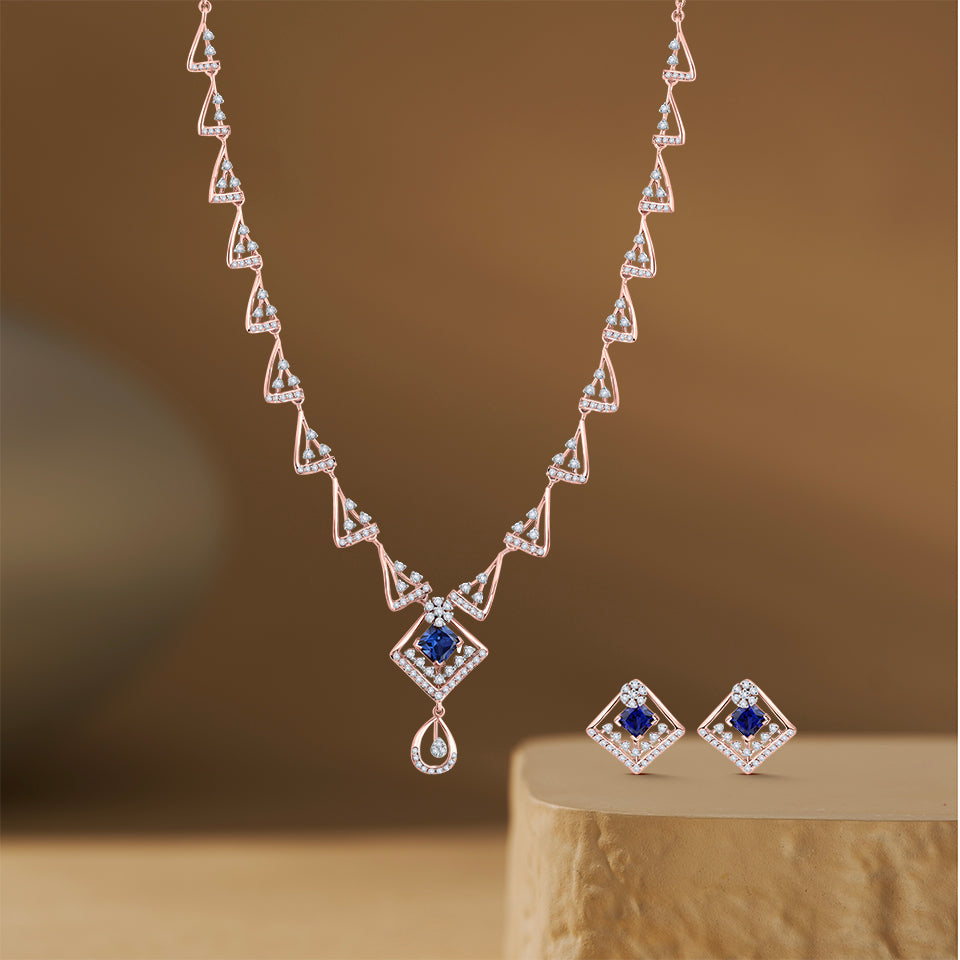 Blue Sapphire Diamond Necklace Set