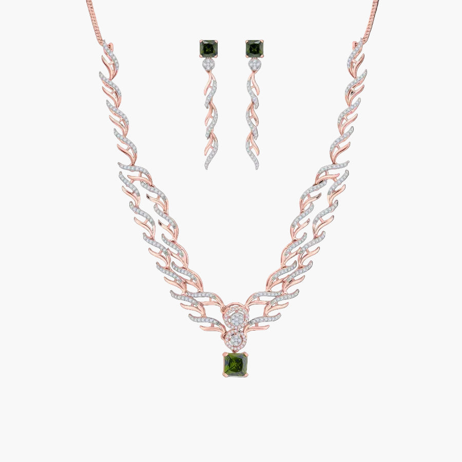 Shining Green Glaze Diamond Necklace Set