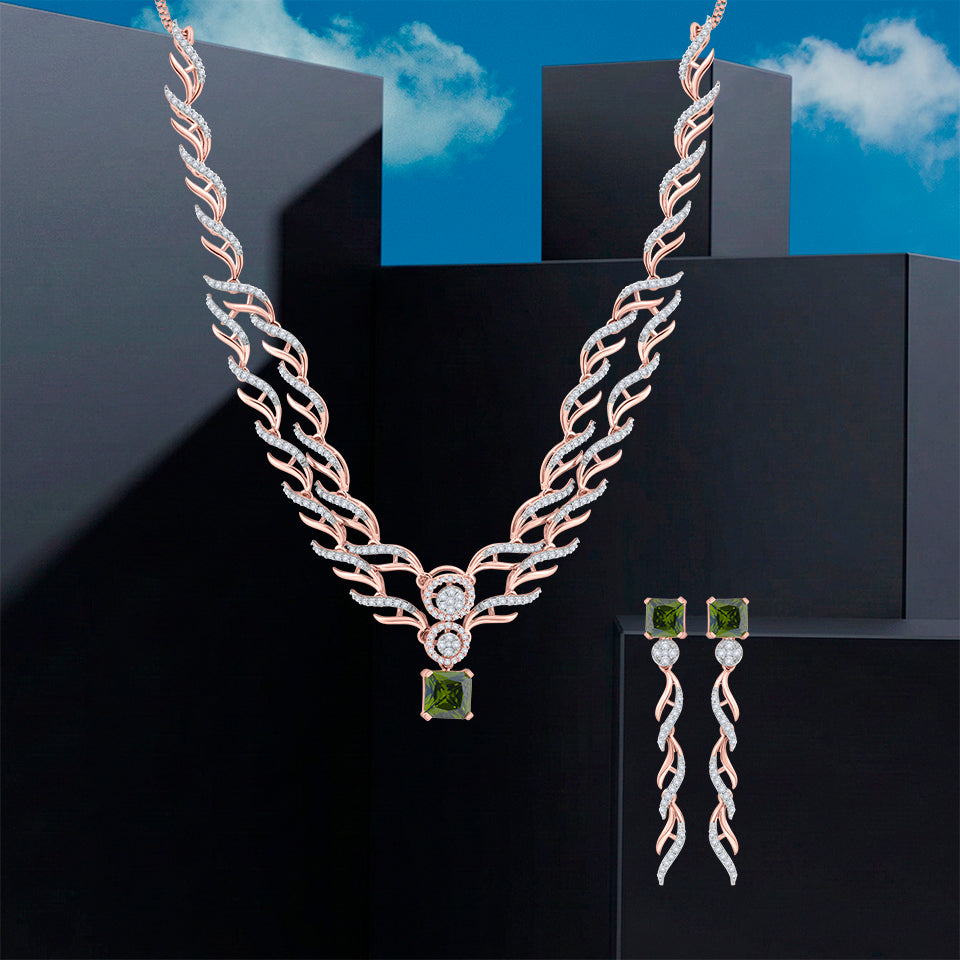 Shining Green Glaze Diamond Necklace Set
