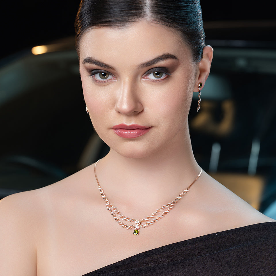Shining Green Glaze Diamond Necklace Set