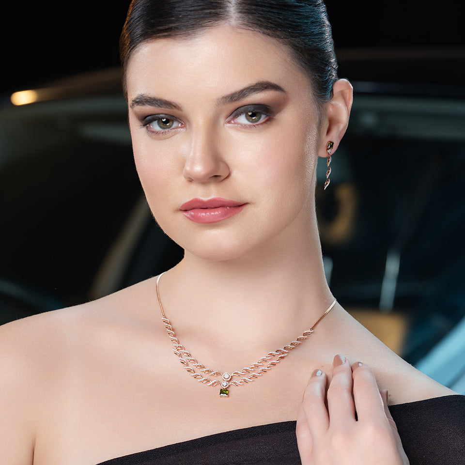 Shining Green Glaze Diamond Necklace Set