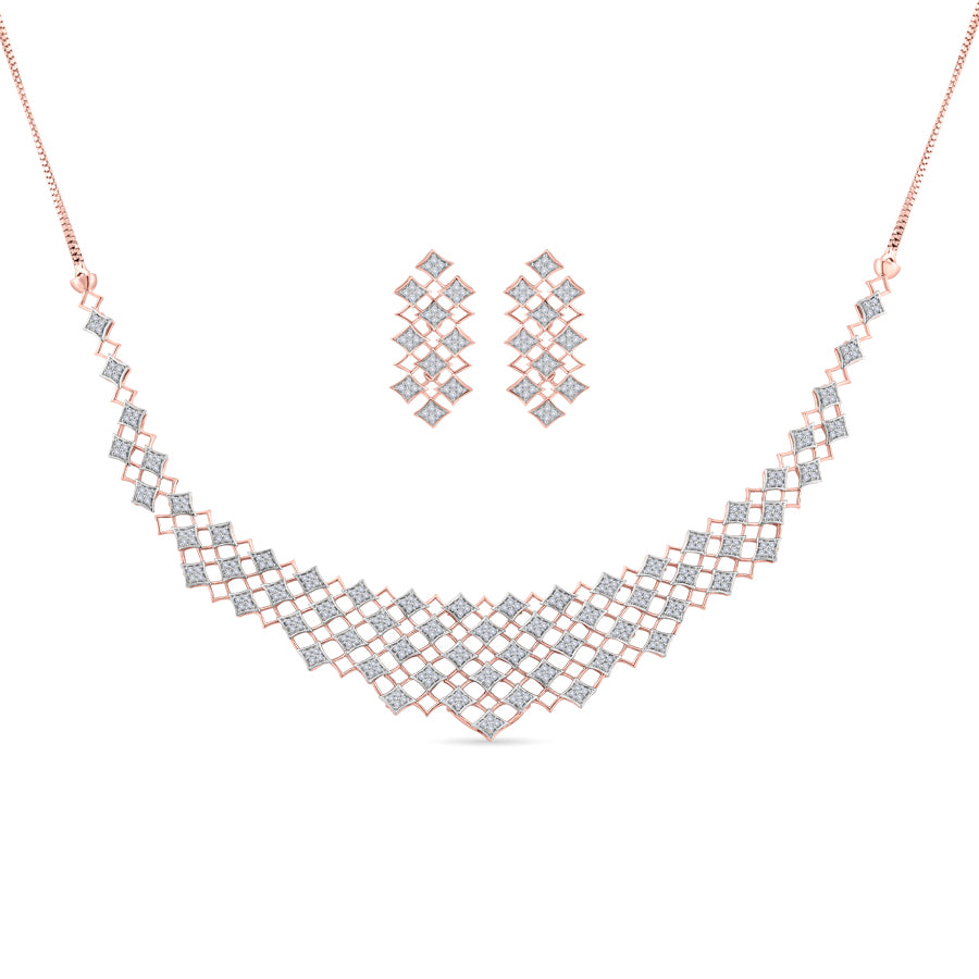Dazzling Lattice Diamond Necklace Set