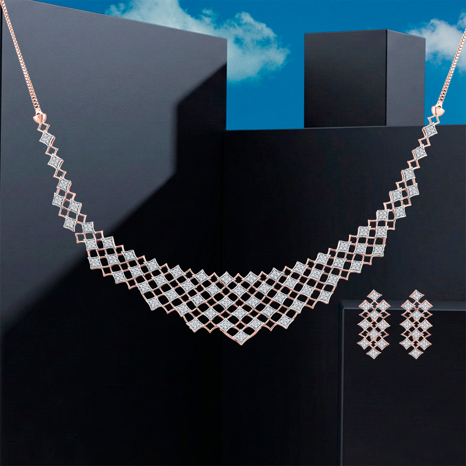 Dazzling Lattice Diamond Necklace Set